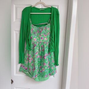 ZARA Green Floral Dress with Cardigan